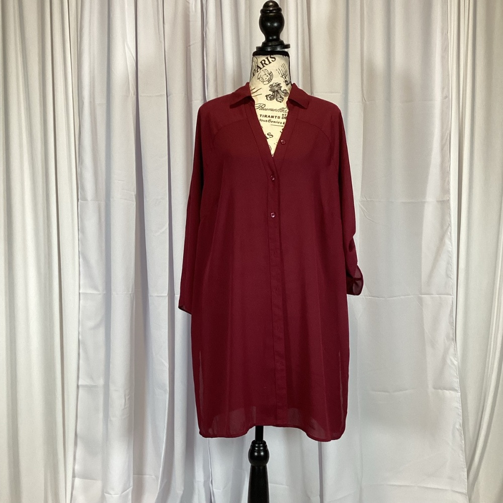 1544. Alfani Berry Tunic Button-Up NWT Size Large - Picture 2 of 5